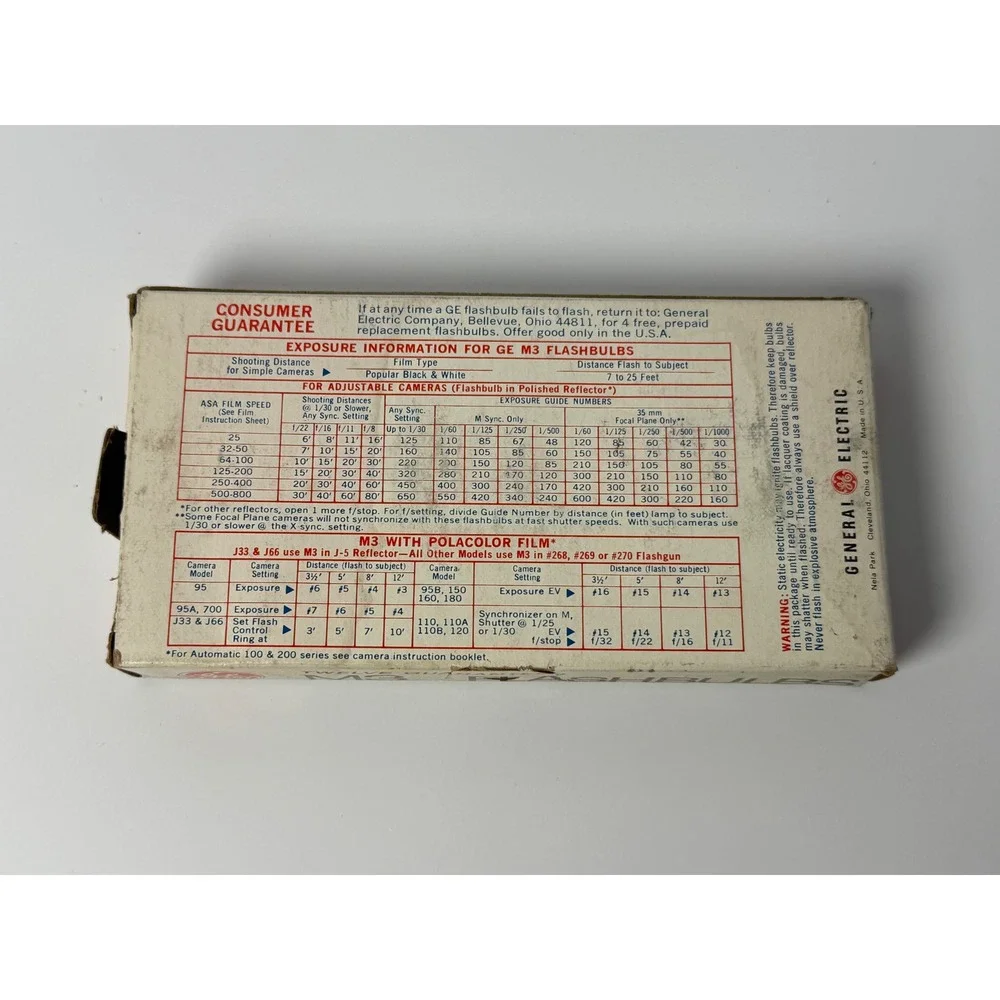 Vintage GE M3 Flashbulbs General Electric 12 Pack Clear Camera Flash Bulbs Box